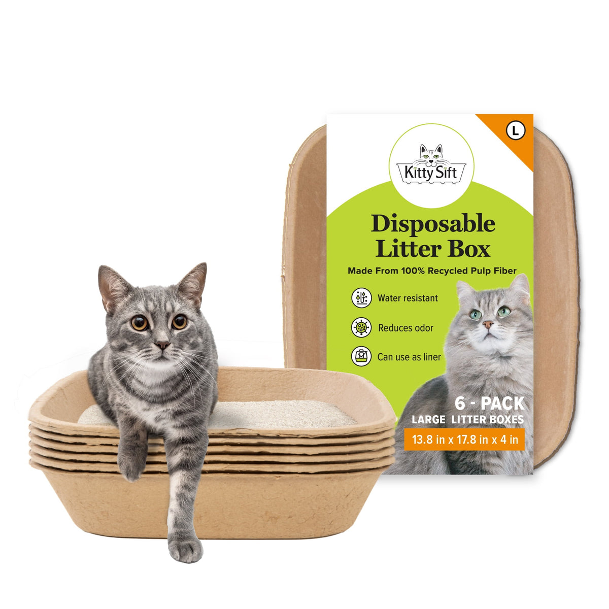 Large Cat Sifter, Eco-Friendly Litterbox with Scoop - Pack of 6